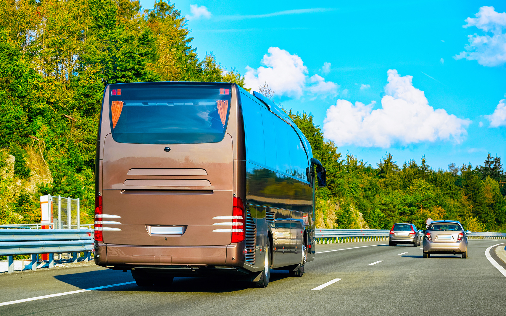 Tourist Bus on Road in Poland